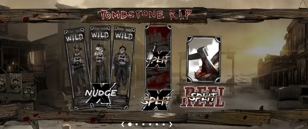 Tombstone RIP slot gameplay screen with reels and Wild West theme